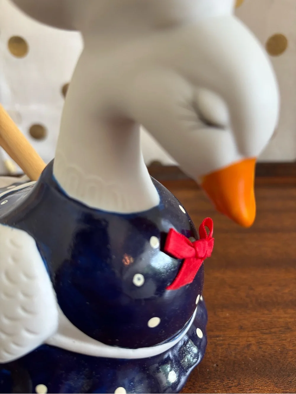 Vintage Giftco ceramic Goose Utensil/Potpourri Holder 80s NIB Polka Dots Hearts